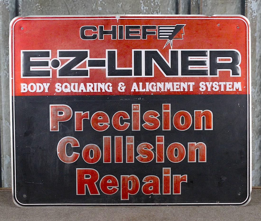 A Chief E Z-Liner Auto Repair Sign: Embossed aluminum, G+ cond, 24"H x 30"W.