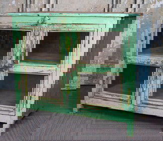 A Colonial Turquoise Paint & Glazed Doors Walnut Sideboard,