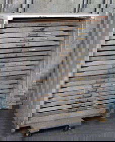 A 19 Drawer Oak Typesetters Cabinet