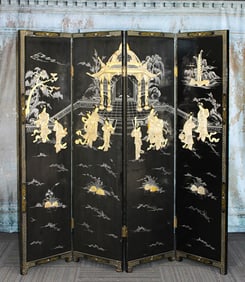 A Four Fold Japanese Coromandal Floor Screen
