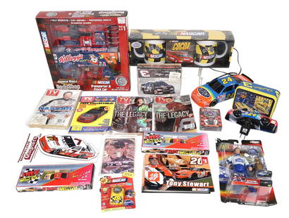 NASCAR Collectibles (20), Mugs, transporter, figures & books, mostly MIB, largest 11 in. SQ.: NASCAR Collectibles (20), Mugs, transporter, figures & books, mostly MIB, largest 11 in. SQ. Low Estimate: 5.00