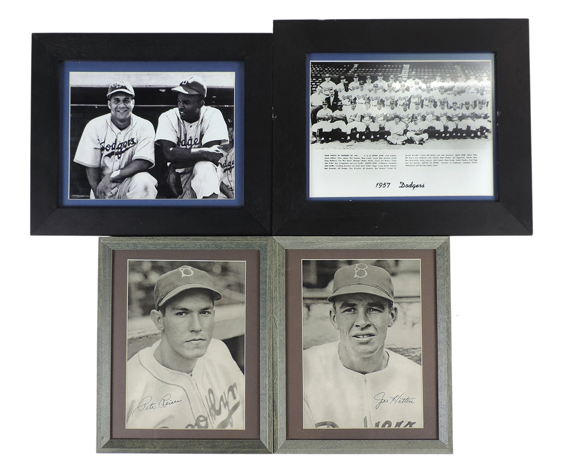 Dodgers' Photos (4), features Joe Hatten, Pete Reiser, Jackie Robinson & Roy Campanella in 1948 &...: Dodgers' Photos (4), features Joe Hatten, Pete Reiser, Jackie Robinson & Roy Campanella in 1948 & Team Photo in 1957, frames are modern, Exc cond w/small nicks on frame, up to 11.25 x 13 x 1 in. Low