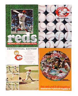 Cincinnati Reds Major League Baseball Magazines (4), 1971 Yearbook, 1968 Yearbook, 1970 Yearbook ...: Cincinnati Reds Major League Baseball Magazines (4), 1971 Yearbook, 1968 Yearbook, 1970 Yearbook & Centennial Edition Yearbook, 1869-1969, Exc cond w/some age related wear, up to H 11 x W 8.5 in., 2