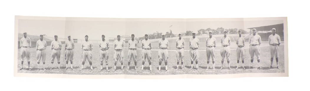 1924 Kansas City Monarchs, Negro National League Champions, Panoramic Photo By J.E. Miller, Repro...: 1924 Kansas City Monarchs, Negro National League Champions, Panoramic Photo By J.E. Miller, Reproduced, Exc cond w/fold creases, H 7.75 x W 35.5 in., 1 lb. Low Estimate: 5.00