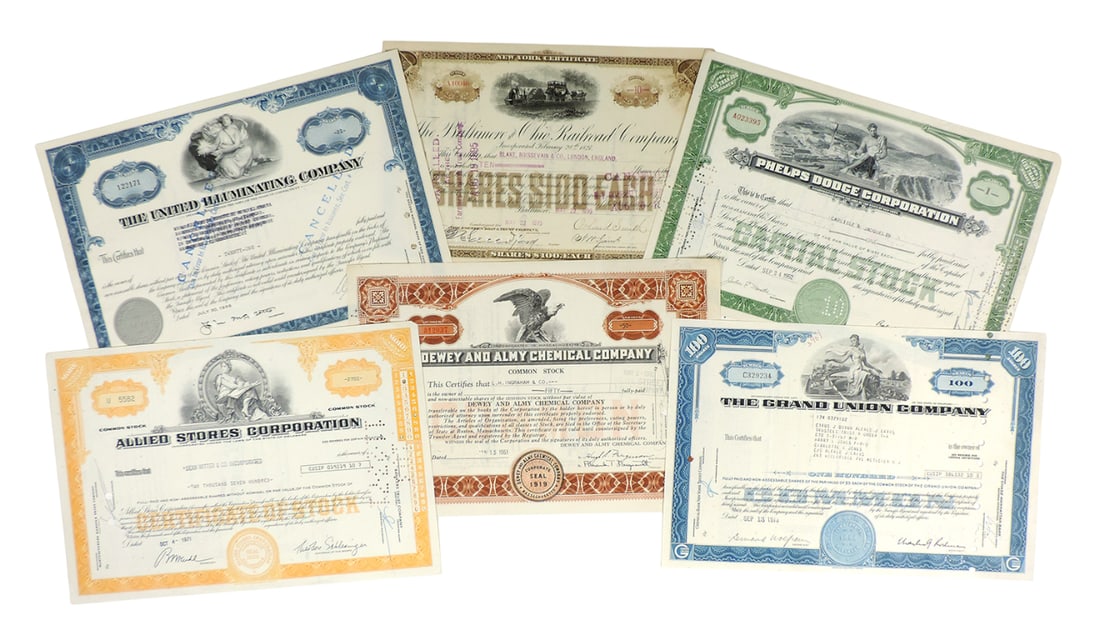 Stock Certificates (6), The Baltimore and Ohio Railroad Company, 10 Shares, c.1895, The United Il... (1 of 4)