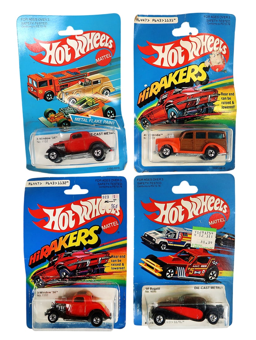 Hot Wheels (4), '37 Bugatti, 3-Window '34 HiRakers, '40s Woodie & 3-Window '34 '57 Chevy. (1 of 1)