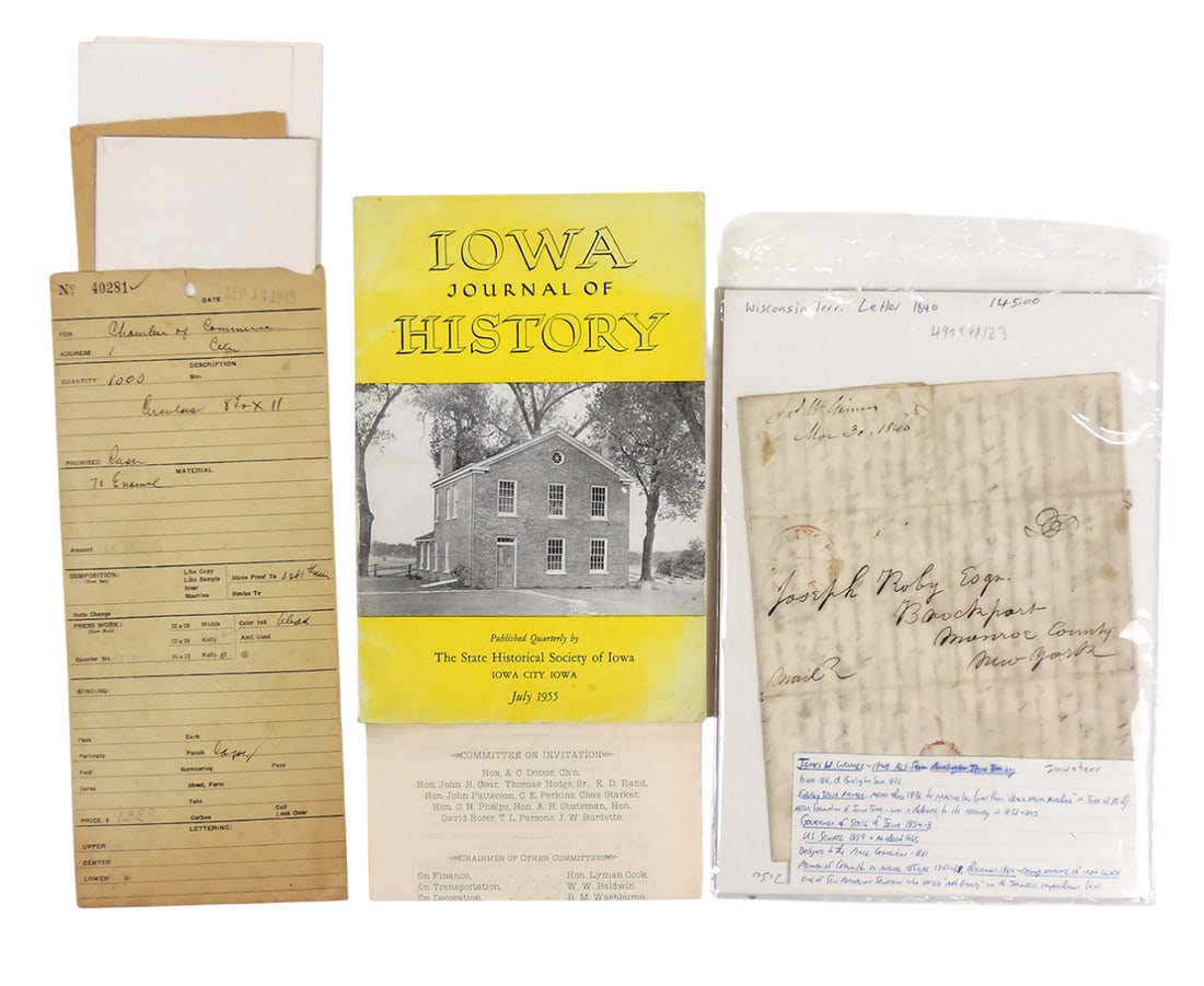 Burlington, Iowa Historical Collectibles (4), Iowa Journal Of History, Published Quarterly by The...: Burlington, Iowa Historical Collectibles (4), Iowa Journal Of History, Published Quarterly by The State Historical Society of Iowa, Iowa City, Iowa, July 1955, Wisconsin Terr. Letter, 1840, Burlington