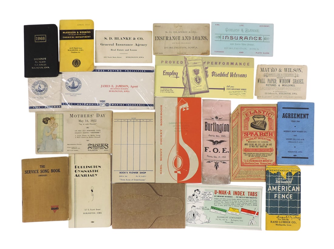 Burlington, Iowa Historical Collectibles (34), McKesson & Robbins Inc., Chemical Department, 1952...: Burlington, Iowa Historical Collectibles (34), McKesson & Robbins Inc., Chemical Department, 1952, "The City Beautiful" Presented by American Savings Bank & Trust postcard booklet, Employ Disabled Vet