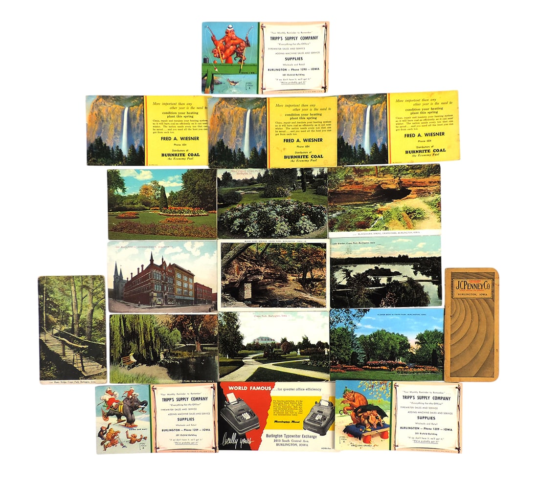 Burlington, Iowa Historical Collectibles (18), 10 Historical Postcards featuring Burlington Build...: Burlington, Iowa Historical Collectibles (18), 10 Historical Postcards featuring Burlington Buildings and Locations, 1 is posted w/Jefferson 3Â¢ Stamp, 3 are posted w/Ben Franklin 1Â