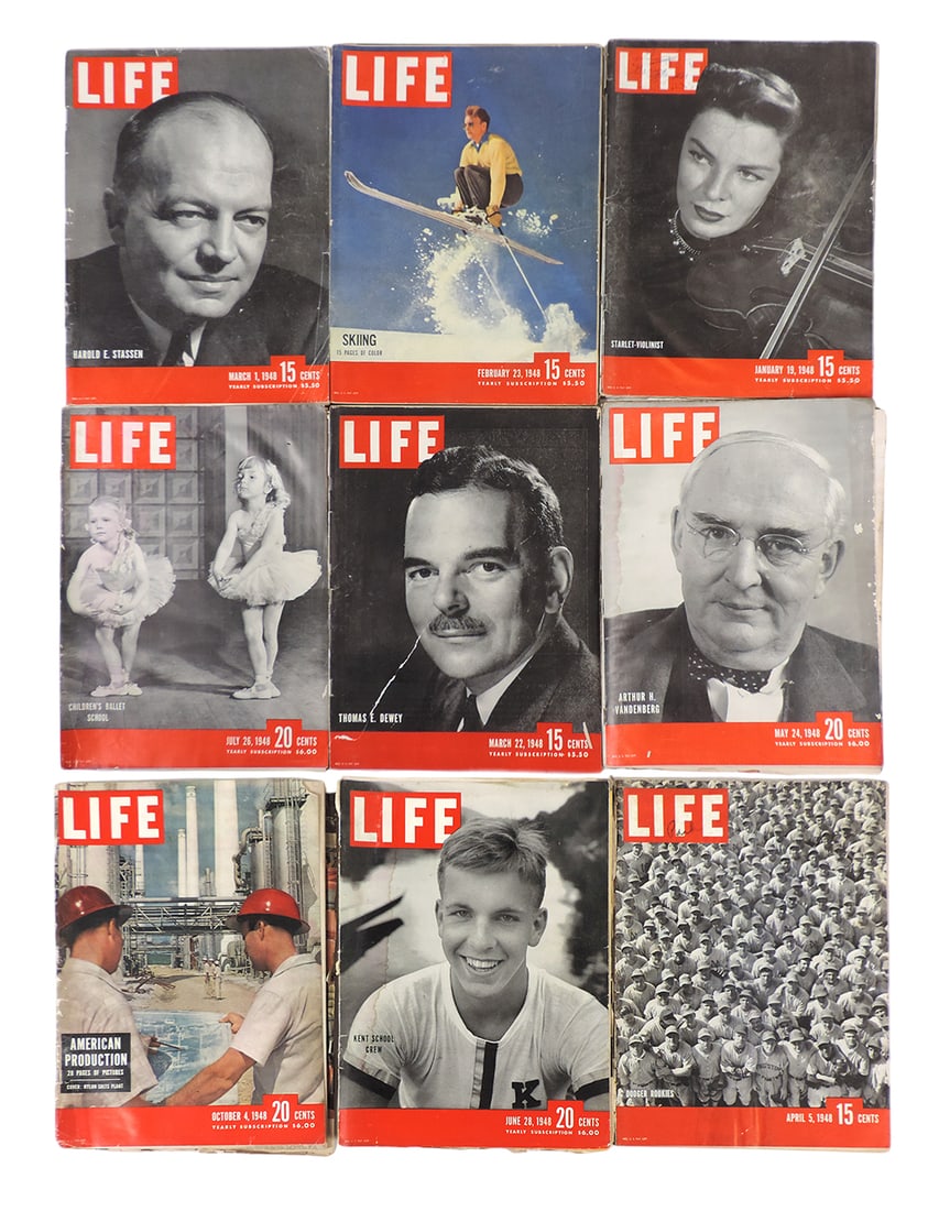 LIFE Magazines-1948 (9), Includes January 19/Starlet-Violinist, February 23/Skiing, March 22/Thomas (1 of 1)