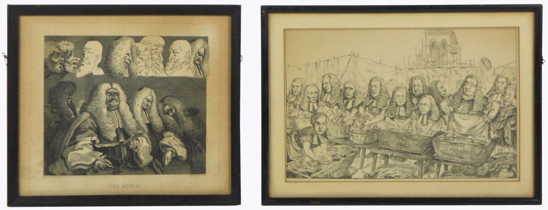 Engravings (2), The Bench, by William Hogarth, second s: Engravings (2), The Bench, by William Hogarth, second state, c.1764, engraved by T. Cook & High Court of Justice (England), Chancery Division, lower RH corner reads "V.C. Malins to be re-washed" (Mali