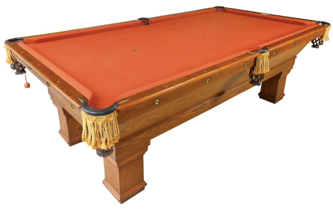 Pool table, probably a Brunswick "Wellington", orig bra