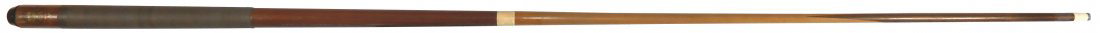 Billiard cue, Brunswick Balke Collender 2-pc "Merry Wid: Billiard cue, Brunswick Balke Collender 2-pc "Merry Widow", Model 28, c.1915, maple & rosewood w/2 walnut reverse splices (14") at tip, brown Irish Linen wrap, Ivory ferrule & collar, red BBC decal, 1