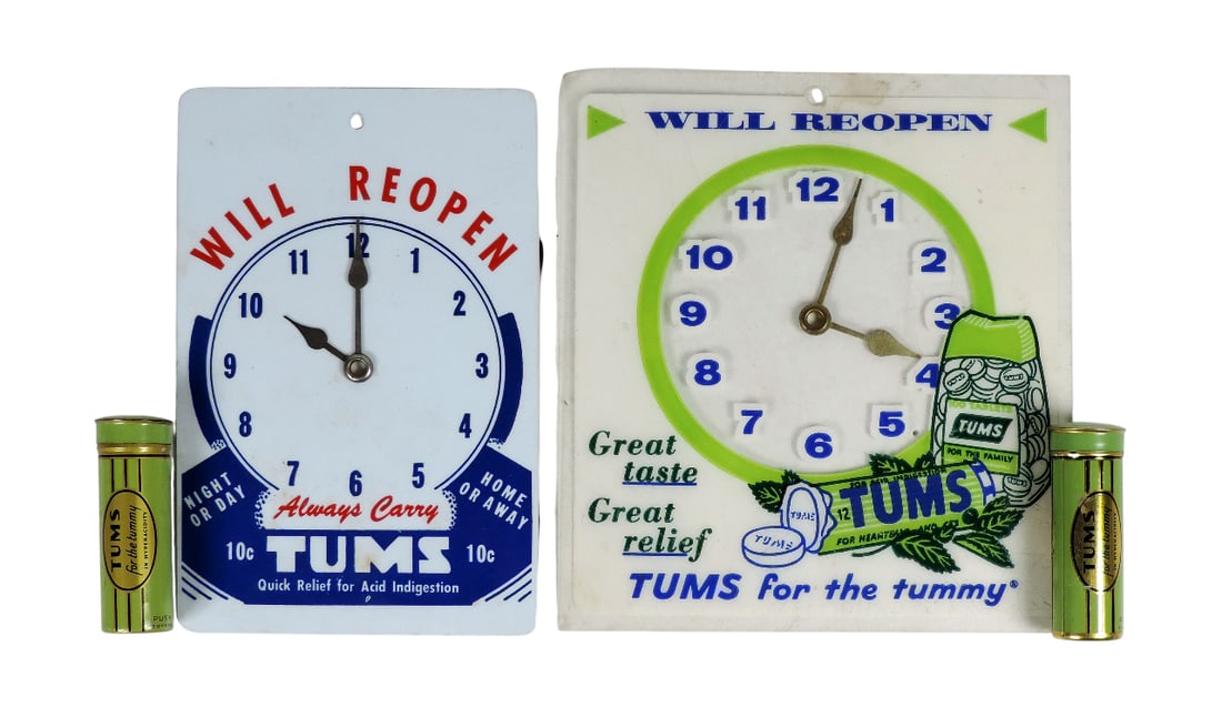 Drug Store Signs (4), Advertising Tums Will Reopen Door Hanger, "Great taste Great relief Tums fo... (1 of 1)