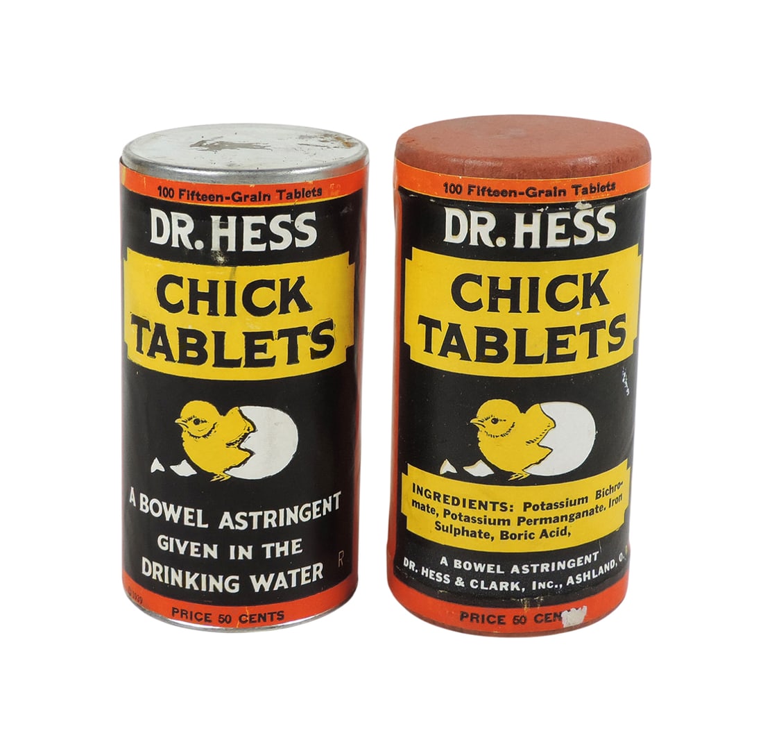 Veterinarian Medicine (2), Dr. Hess Chick Tablets, Â©1929 and Mfg by Dr. Hess & Clark, Inc (1 of 2)