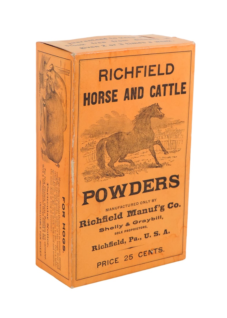 Veterinarian Medicine Box, Richfield Horse and Cattle Powders, Mfg Only by Richfield Manuf'g Co.,... (1 of 2)