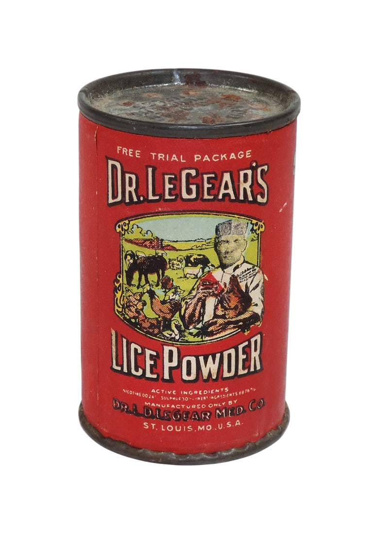 Veterinarian Medicine Container, Free Trial Package, Dr. LeGear's Lice Powder, Mfg Only by Dr. L.D. (1 of 2)