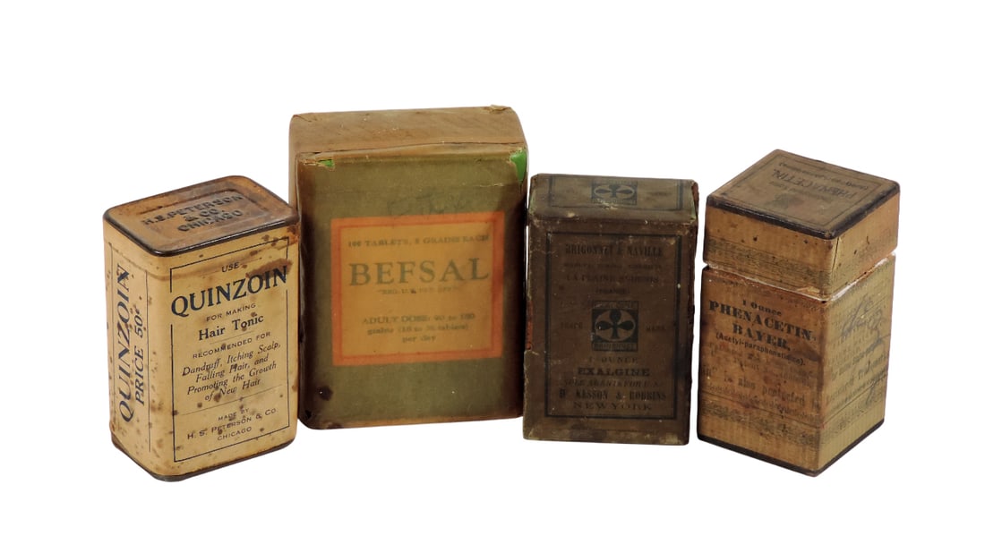 Drug Store Remedies (4), Quinzoin Hair Tonic, Made by H.S. Peterson & Co., Chicago-USA, tin w/paper (1 of 1)
