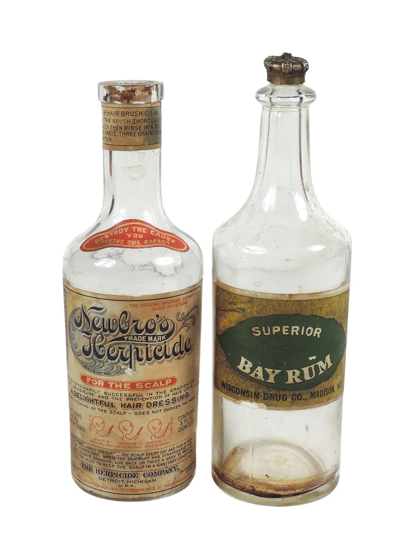 Drug Store Bottles (2), Newbro's Herpicide, A Delightful Hair Dressing, c. early 1900s, 8 fluid o... (1 of 2)