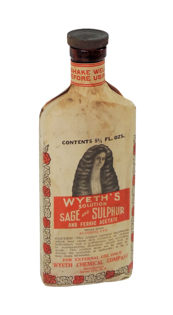 Drug Store Bottle, Wyeth's Solution Sage and Sulfur and Ferric Acetate, Alcohol 4.4%, 5 3/4 FL. O... (1 of 2)