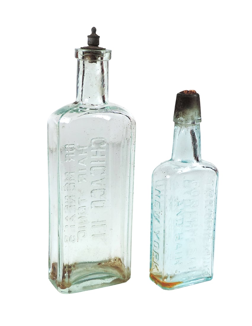 Drug Store Bottles (2), clear glass embossed Dr McNeals Hair Tonic Chicago Ill, w/metal-cork stop... (1 of 2)