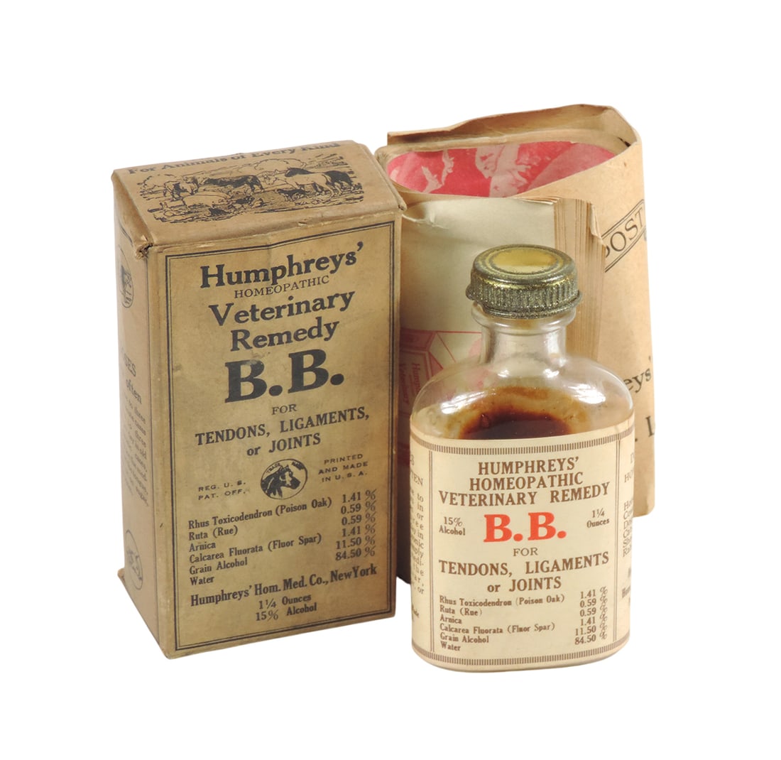 Veterinarian Medicine, Humphrey's Homeopathic Veterinary Remedy B.B. for Tendons, Ligaments or Jo...: Veterinarian Medicine, Humphrey's Homeopathic Veterinary Remedy B.B. for Tendons, Ligaments or Joints, 4 1/4 oz glass bottle w/paper label & tin stopper in orig box, includes instruction brochure, no 