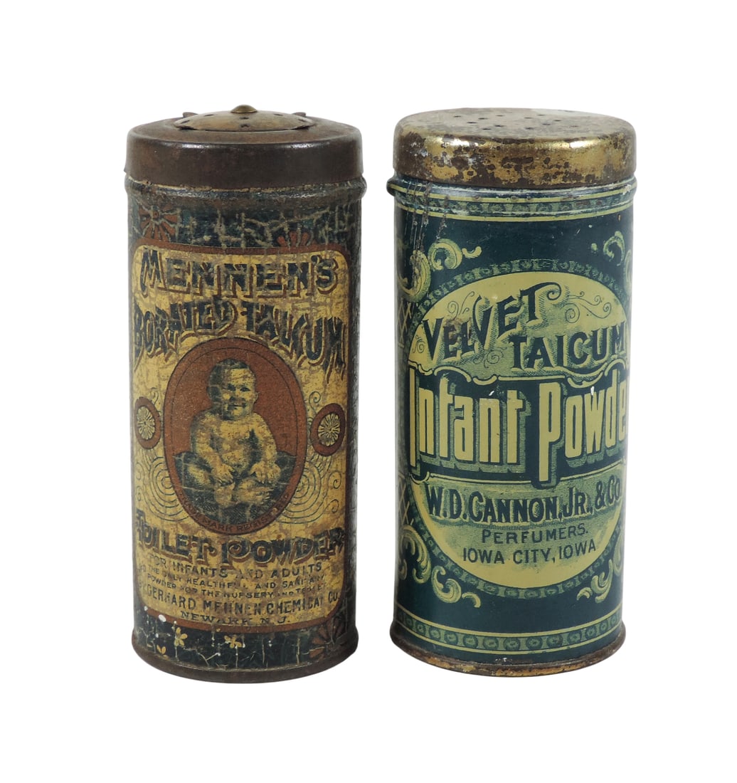 Talcum Powder Tins (2), Velvet Taibum Infant Powder, W.D. Cannon, Jr. & Co., Perfumers, Iowa City... (1 of 2)