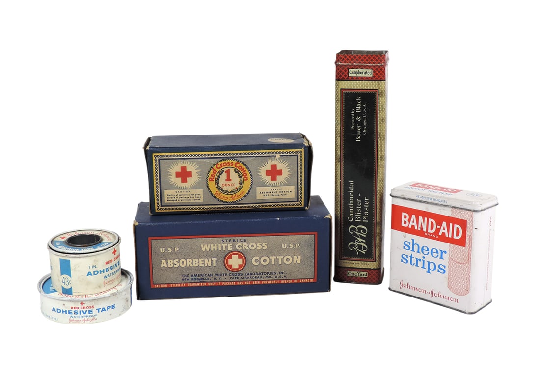Drug Store Medical Supplies (6), Band-Aid  tin, no product, Johnson & Johnson, 1" Red Cross Adhes... (1 of 1)