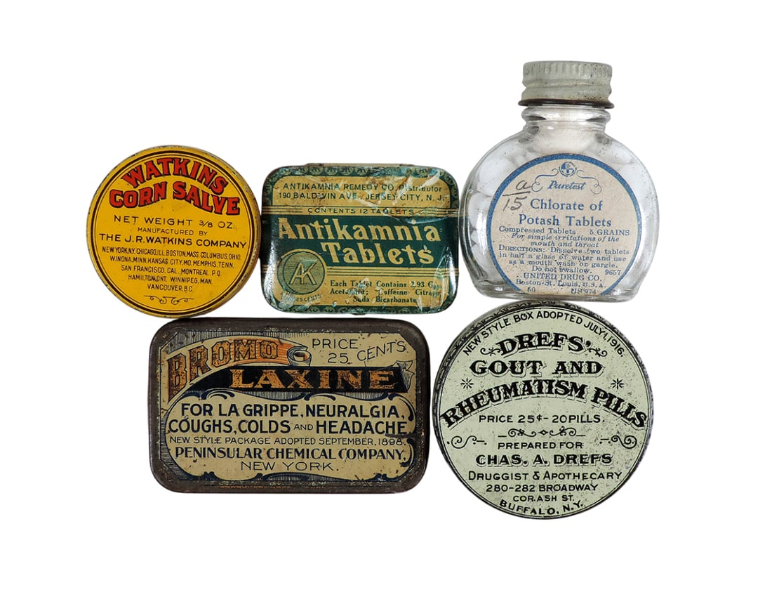 Drug Store Tins/Bottle (5), Bromo Laxine, Peninsular Chemical Company, New York-USA, no product, ... (1 of 1)