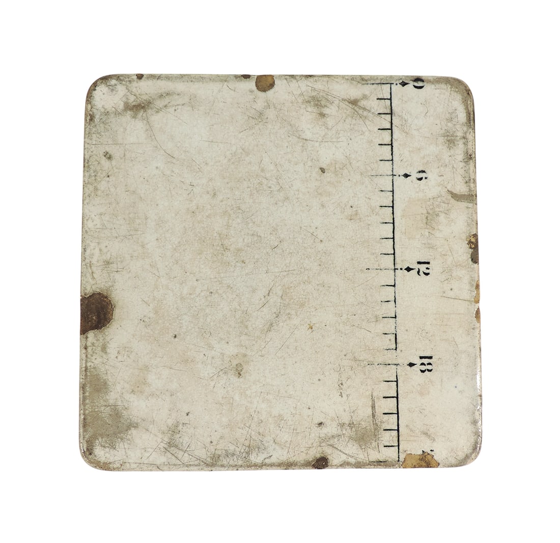 Apothecary Pill Tile Slab, porcelain/ceramic, c. early 1900s, Good cond w/stain & edge wear, 6"Sq. (1 of 1)