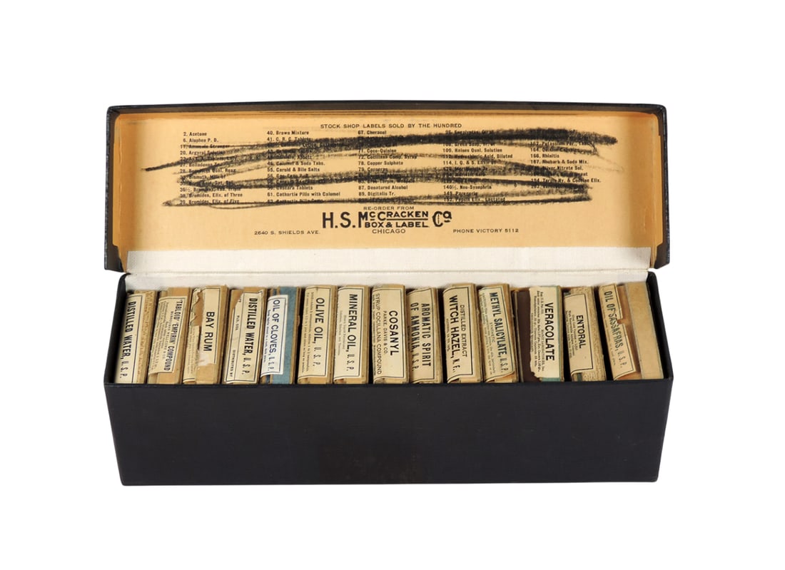 Apothecary Labels (14), Stock Shop Labels From H.S. McCracken Box & Label Co., Chicago-USA, each ... (1 of 2)