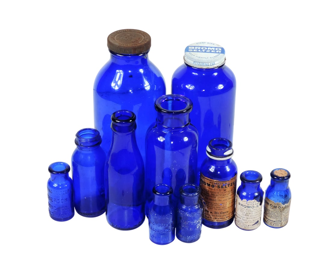 Drug Store Bottles (11), Bromo Seltzer Bottles, cobalt blue, one embossed Emerson's Bromo Seltzer... (1 of 1)