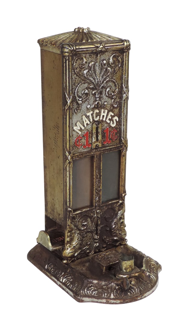 Coin-Operated Match Machine, Art Nouveau 1Â¢ Matchbook/Cigar Cutter Vending Machine, North (1 of 3)