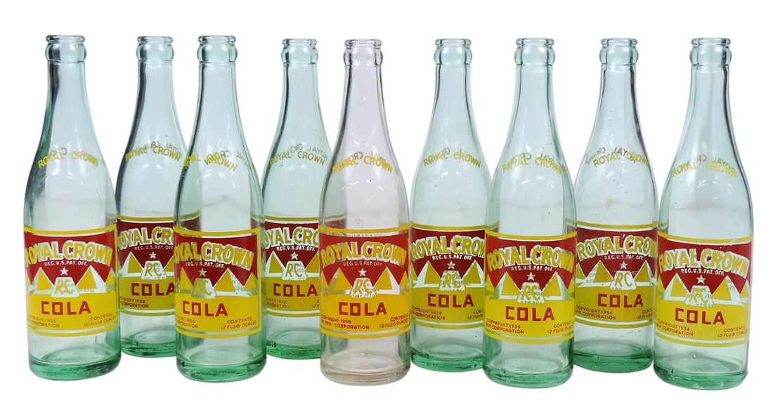 Royal Crown RC Cola Bottles (9) Applied Color Label (ACL), ROYAL CROWN, REG.U.S.PAT.OFF, Copyrigh... (1 of 1)