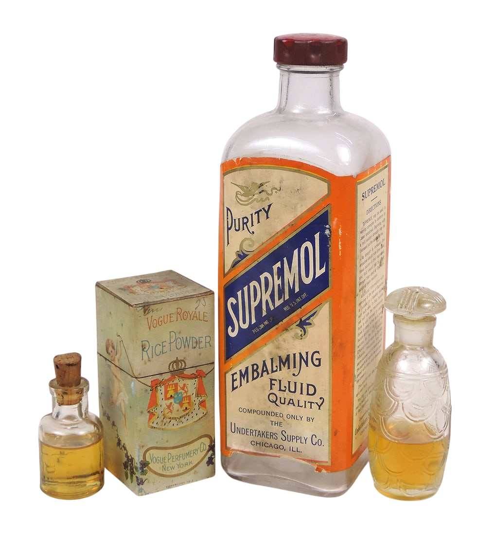 Drug Store Embalming Fluid/Perfume/Typewriter Oil Bottles (4), Purity Supremol Embalming Fluid Qu... (1 of 1)