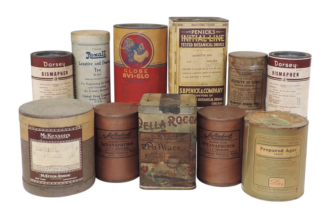 Drug Store Remedies (30), includes Laxative & Diuretic Tea-United Drug Co., Betanaphthol, Sulphit...: Drug Store Remedies (30), includes Laxative & Diuretic Tea-United Drug Co., Betanaphthol, Sulphite Of Lime-Mallinckrodt Chemical Works, Capsicum Powder-McKesson & Robbins, Bismaphen (2)-Smith, Dorsey,