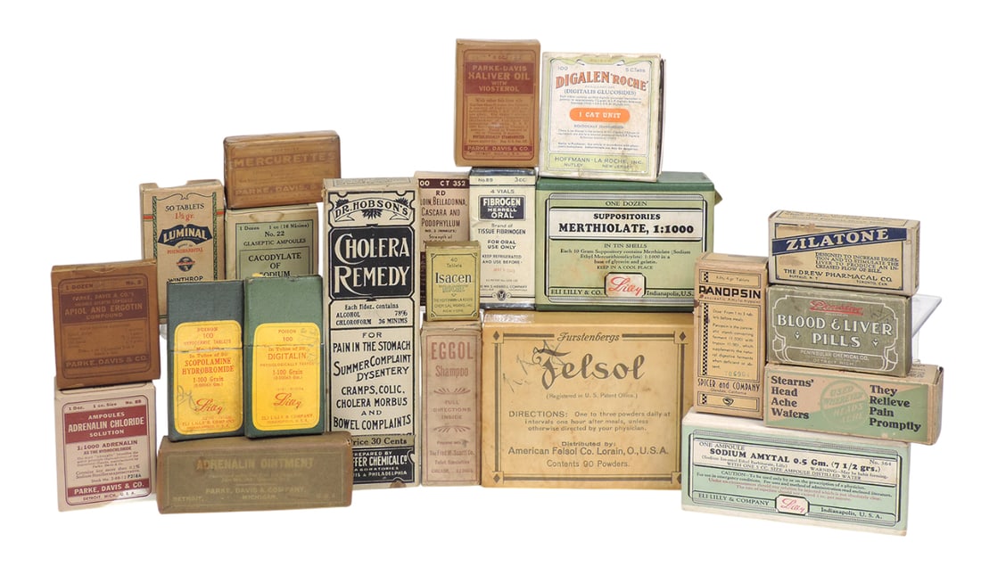 Drug Store Remedies (21), includes Stearns' Head Ache Wafers-Frederick Stearns & Co., Isacen 'R... (1 of 1)