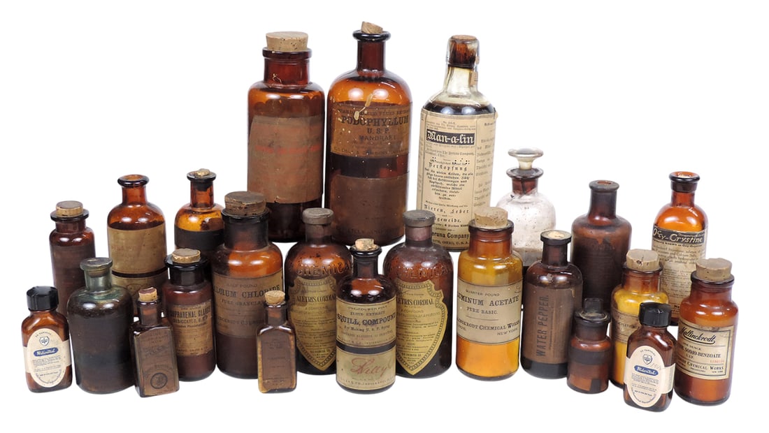 Drug Store Bottles (24), includes the following companies, Parke, Davis & Co., Merck's Laboratory... (1 of 1)