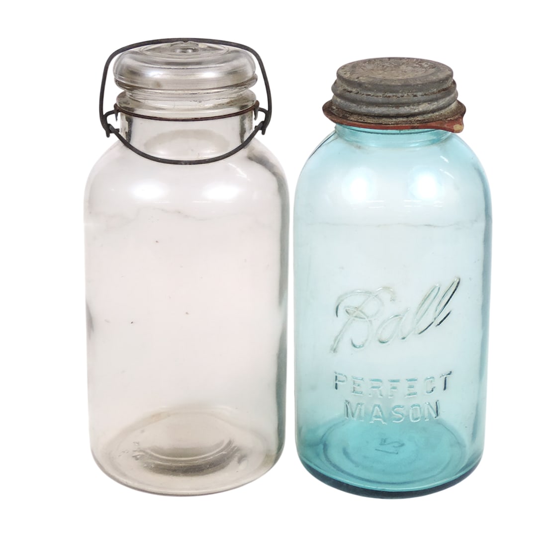 Ball Perfect Mason Jar & Clear Glass wire bail glass lid, Ball Mason aqua blue half gallon jar, z... (1 of 1)
