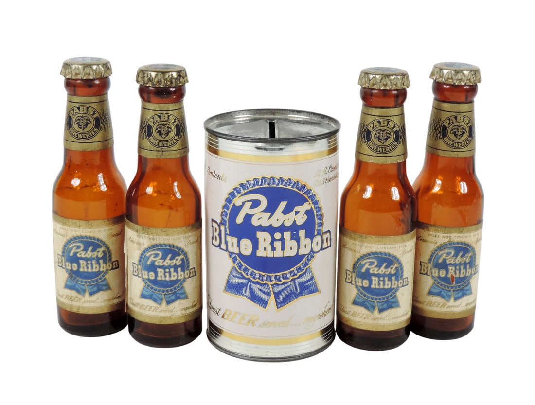 Breweriana Pabst Blue Ribbon Beer (5), PBR still Bank, litho on tin, Trade Mark REG U.S. PAT OFF ... (1 of 2)
