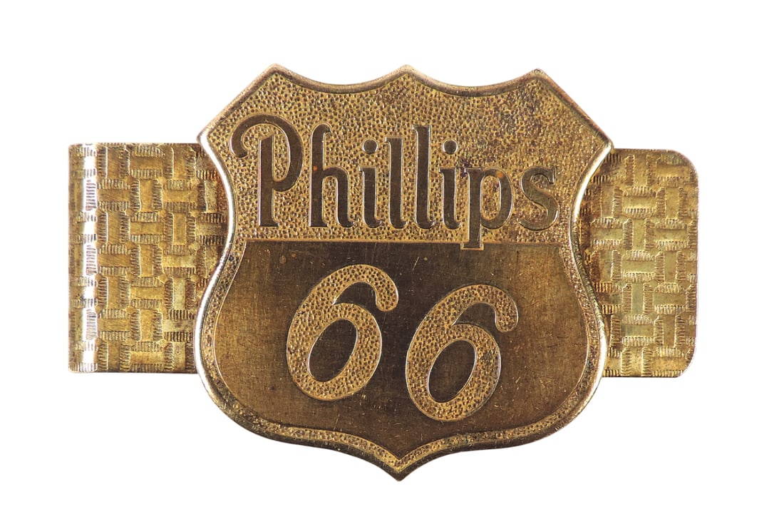 Phillips 66 Money Clip, Brass, Exc cond w/minor age-related wear, W 2 in.: Phillips 66 Money Clip, Brass, Exc cond w/minor age-related wear, W 2 in.
