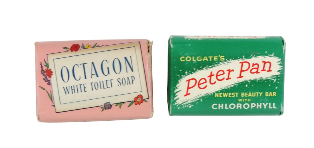Country Store Octagon & Peter Pan Bar Soap, Colgate-Palmolive-Peet Co., Jersey City, Made in USA,...: Country Store Octagon & Peter Pan Bar Soap, Colgate-Palmolive-Peet Co., Jersey City, Made in USA, NOS w/orig contents, c. early 1900s, Exc cond, H 2 x W 3 in.