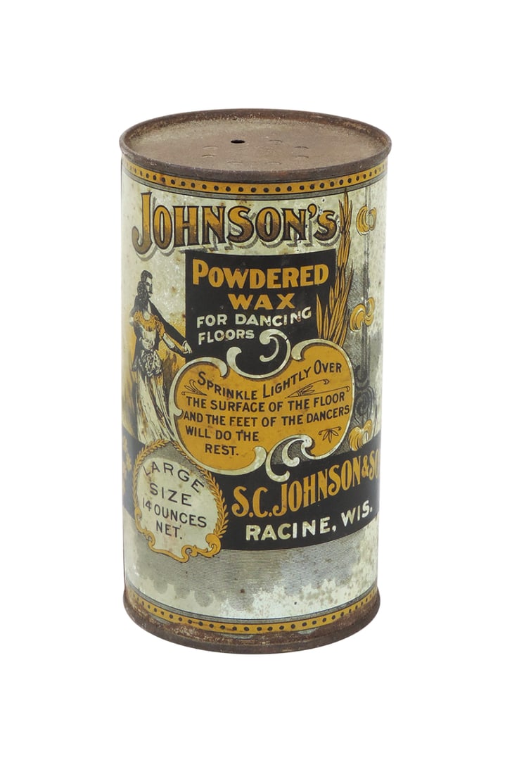Country Store Johnson's Powdered Wax tin, NOS w/orig contents, S.C. Johnson & Son, Racine, Wis-USA,: Country Store Johnson's Powdered Wax tin, NOS w/orig contents, S.C. Johnson & Son, Racine, Wis-USA, "Sprinkle Lightly Over The Surface of The Floor And The Feet of The Dancers Will Do The Rest", Large