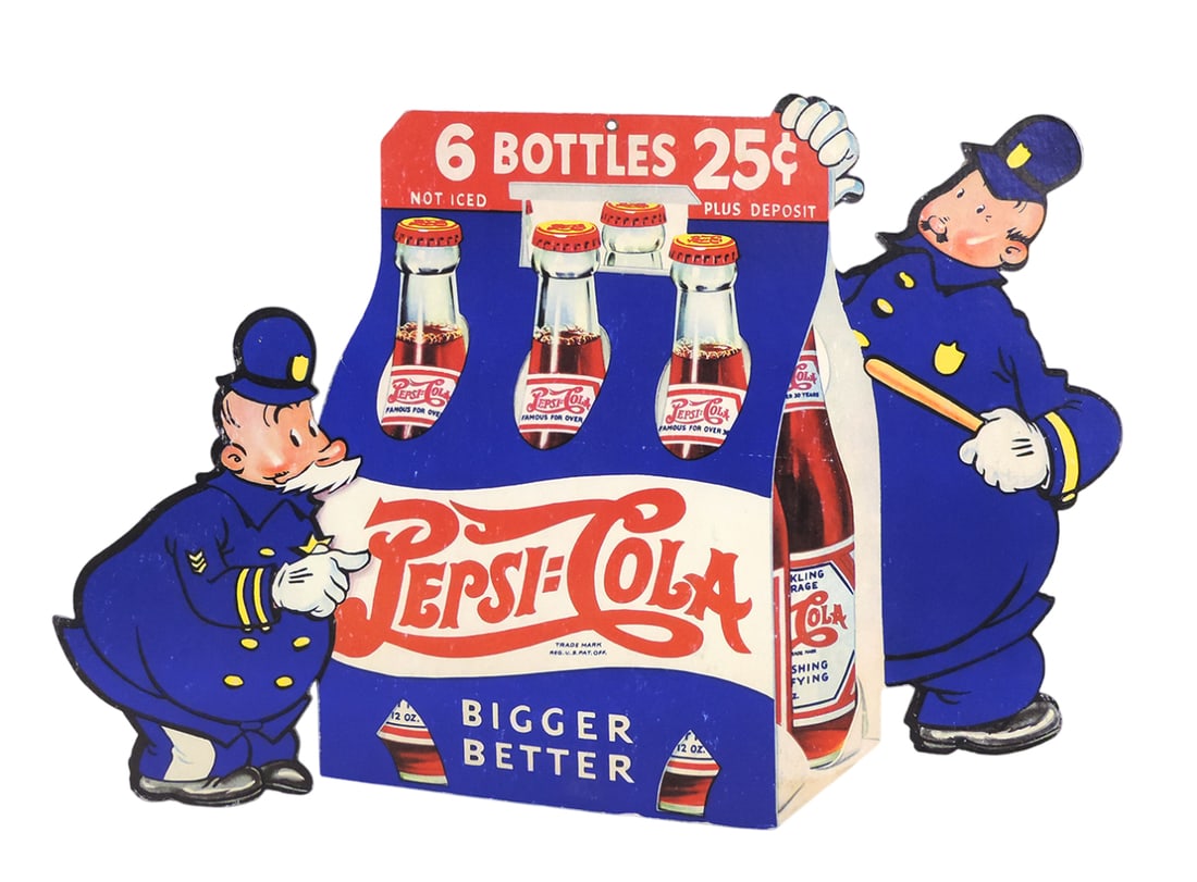 Pepsi=Cola (double dot) Double Sided Cardboard Advertising Sign, diecut cardboard, 6 Bottles, 25 (1 of 2)