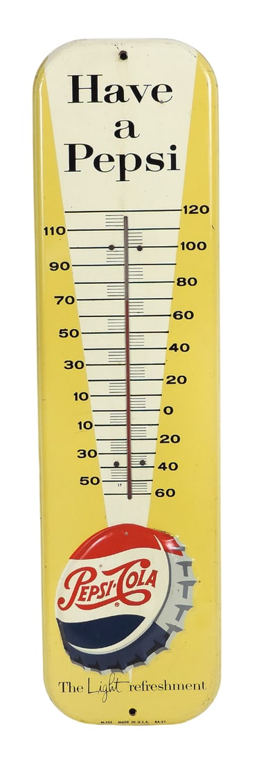 Pepsi-Cola Thermometer, Have a Pepsi, The Light refreshment, litho on metal, embossed Pepsi-Col... (1 of 1)