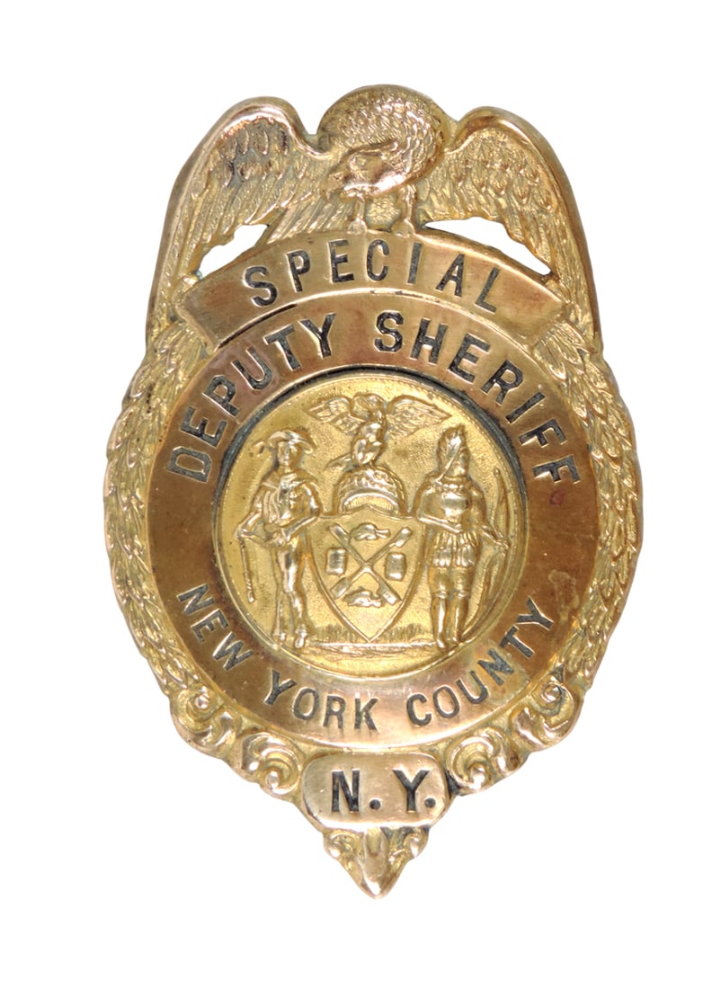 Special Deputy Badge, Sheriff New York County N.Y., gold-plated brass w/painted lettering, no pin... (1 of 1)