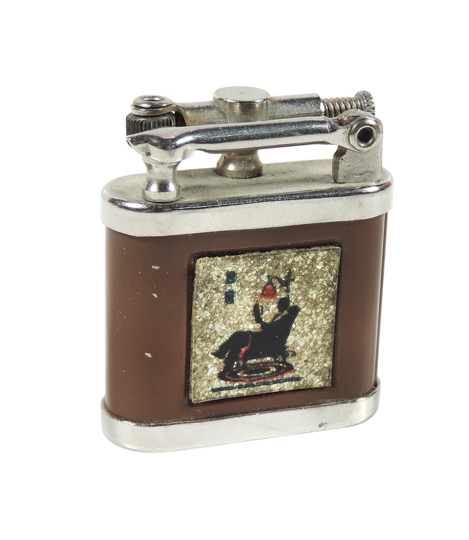 Girey Cigarette Lighter, brown enamel casing w/silver-toned accents, c.1920s, Exc cond, H 1.625 x W: Girey Cigarette Lighter, brown enamel casing w/silver-toned accents, c.1920s, Exc cond, H 1.625 x W 1.5 in.