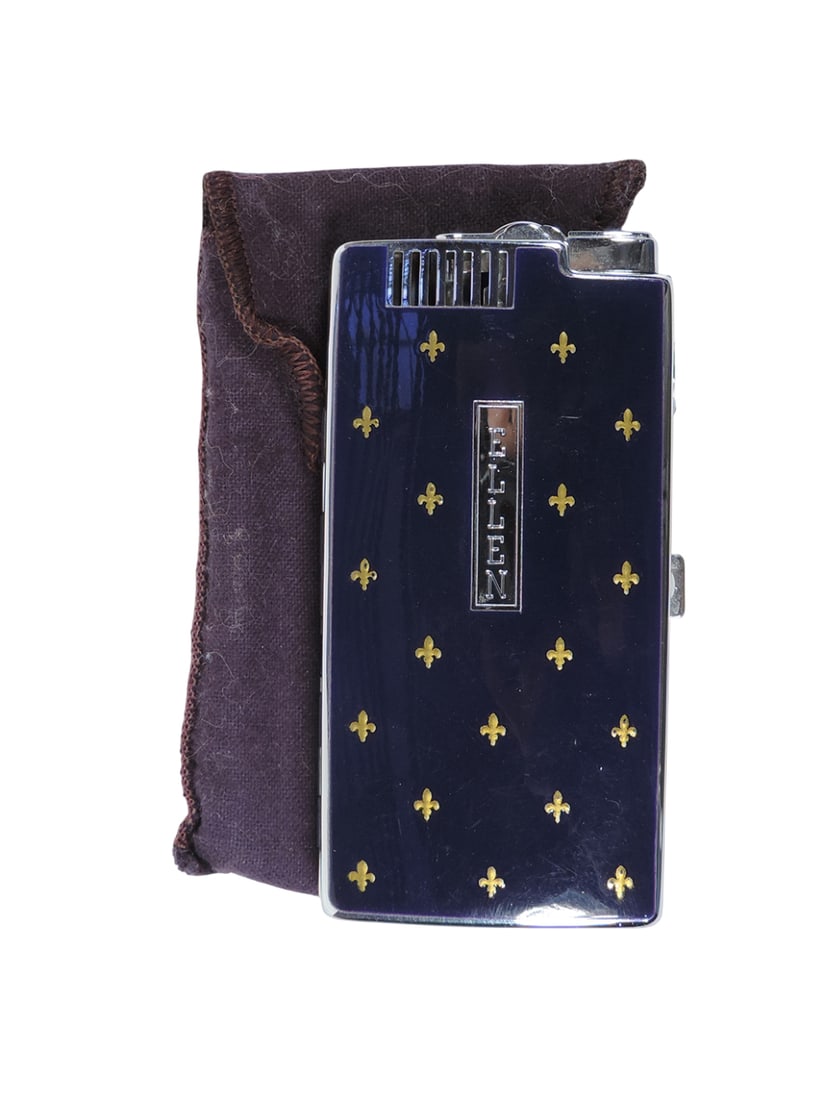 Ronson Cigarette Mastercase, monogrammed "Ellen", felt carrying pouch, Exc cond w/working mechani...: Ronson Cigarette Mastercase, monogrammed "Ellen", felt carrying pouch, Exc cond w/working mechanism, H 4 in.