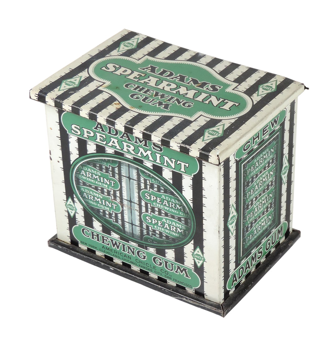 Adam's Spearmint Chewing Gum Display Tin, American Chicle Co., New York-Cleveland-Chicago-Kansas ... (1 of 2)