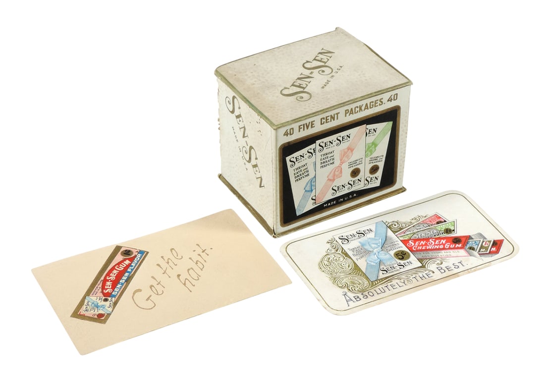 Sen-Sen Chewing Gum Items (3), Sen-Sen Display Box, Made in USA, cardboard w/paper fold top, Amer... (1 of 3)
